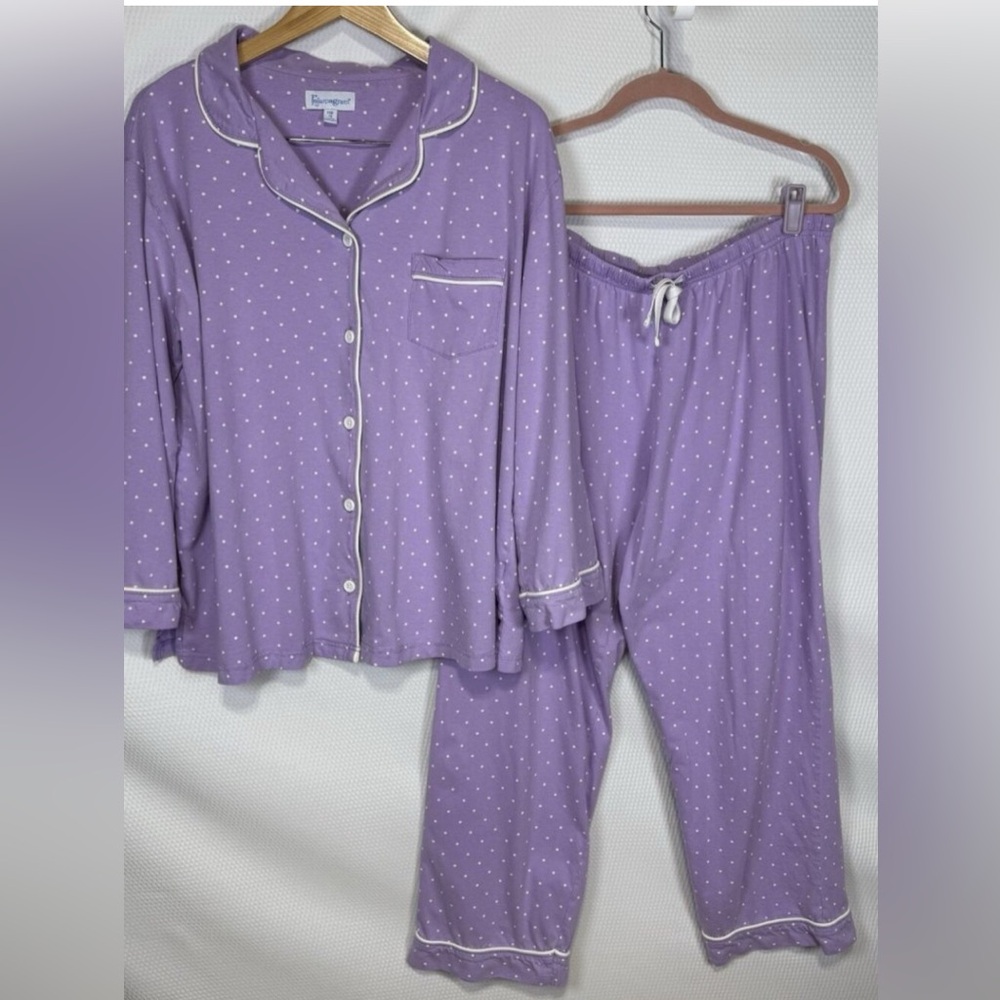 Pajamagram 1X Cotton Lavender Polka Dot Pajama Set Loungewear Sleepwear